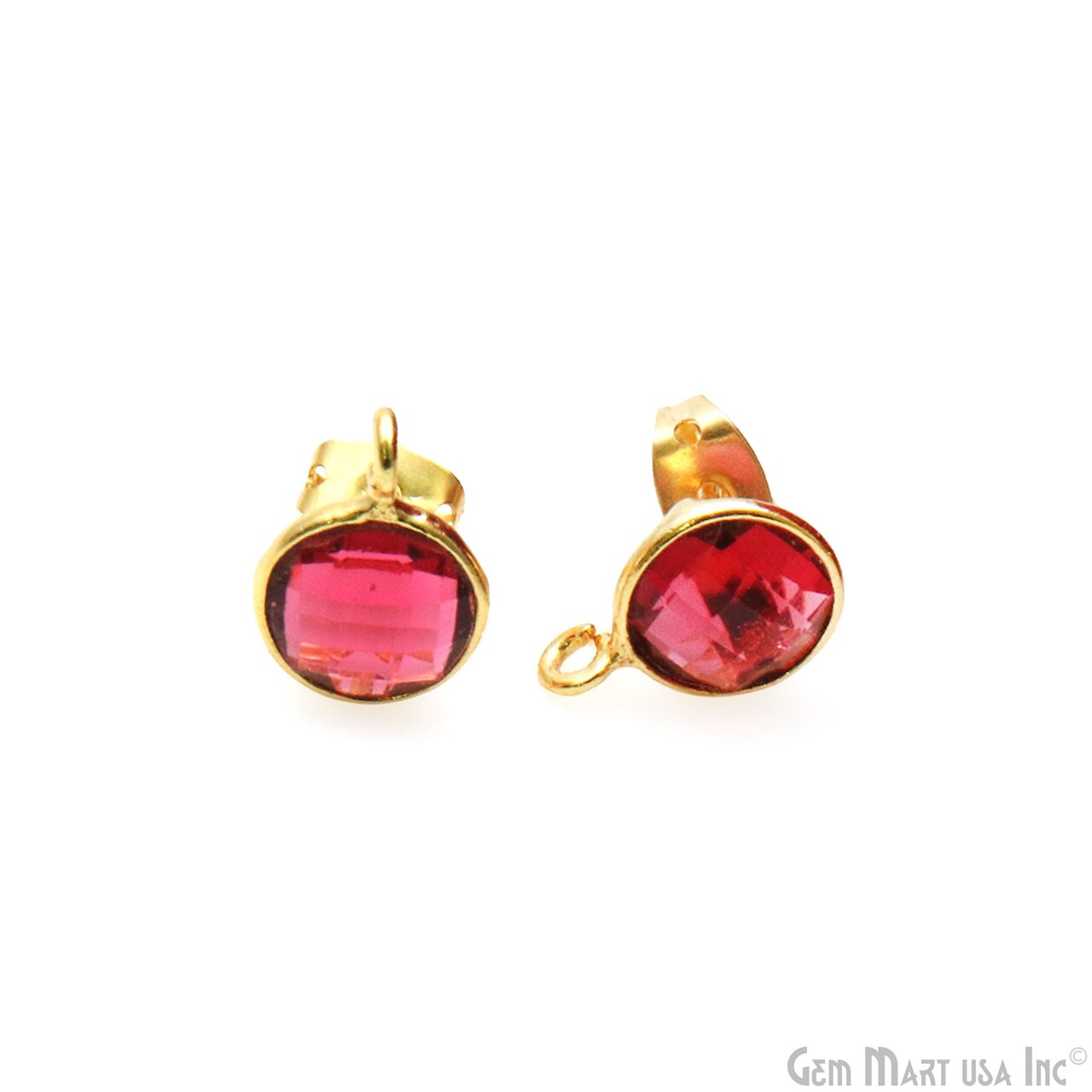 Round Gemstone Stud Earrings with Loop, 12x9mm Gold Plated DIY Earring Findings, GemMartUSA (90023)